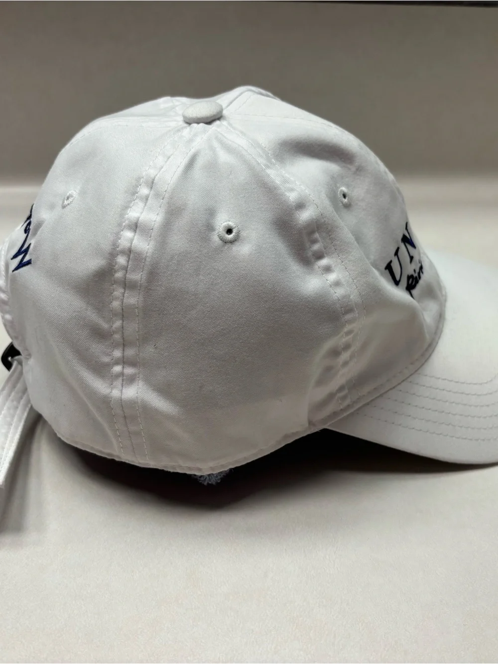 White Kids Baseball Cap with Navy Embroidered Logo